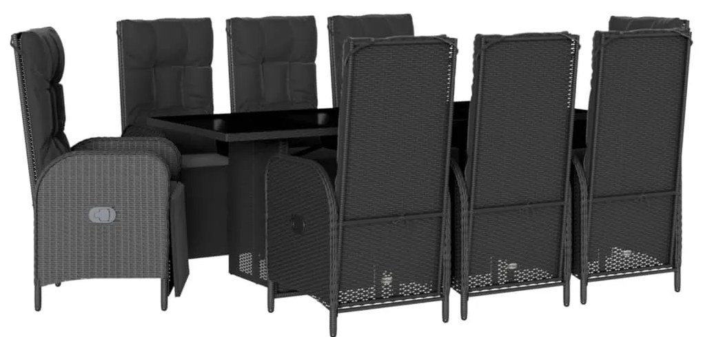 vidaXL Σετ Τραπεζαρίας Κήπου 9 τεμ Μαύρο από Συνθ. Ρατάν με Μαξιλάρια