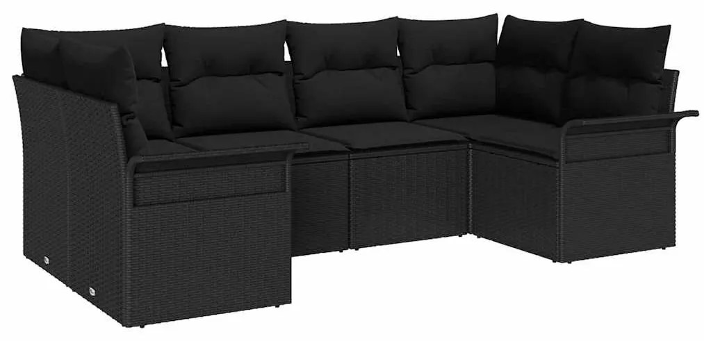 vidaXL Σετ Καναπέ Κήπου με μαξιλάρι 6 pcs Μαύρο Πολυ ράταν