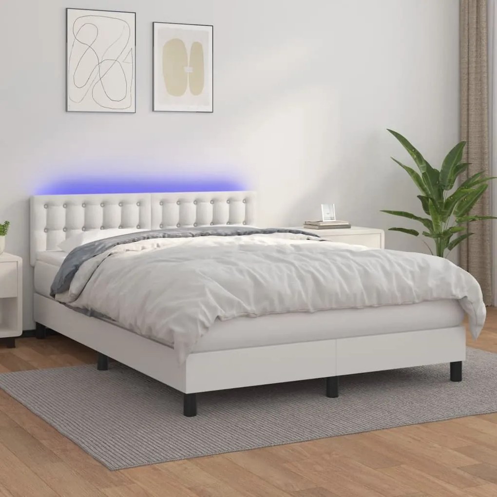 ΚΡΕΒΑΤΙ BOXSPRING ΜΕ ΣΤΡΩΜΑ &amp; LED ΛΕΥΚΟ 140X190 ΕΚ. ΣΥΝΘ. ΔΕΡΜΑ 3134220