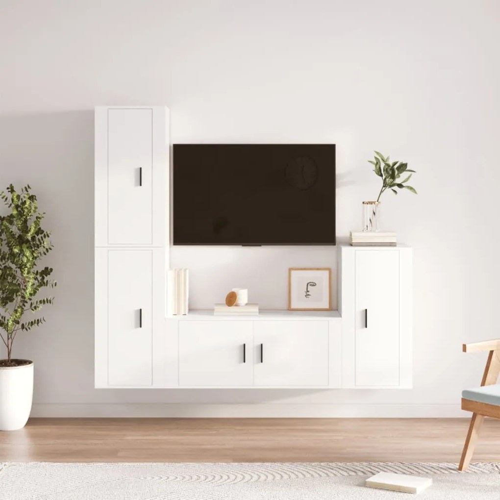 vidaXL Σετ Επίπλου Τηλεόρασης 4 Τεμαχίων Λευκό από Επεξεργασμένο Ξύλο