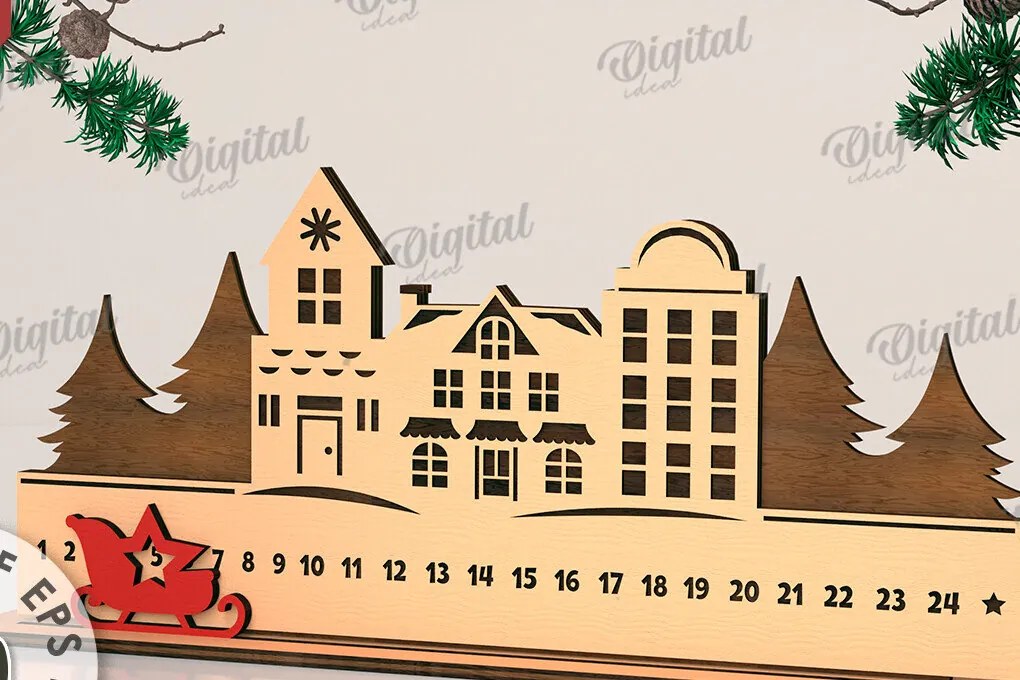 Σετ των 2 Intra απο ξύλο plywood 3mm-4mm πάχος - Countdown Advent Calendar Cut Laser Δίασταση 30x20 cm INTRAFABR-108028126