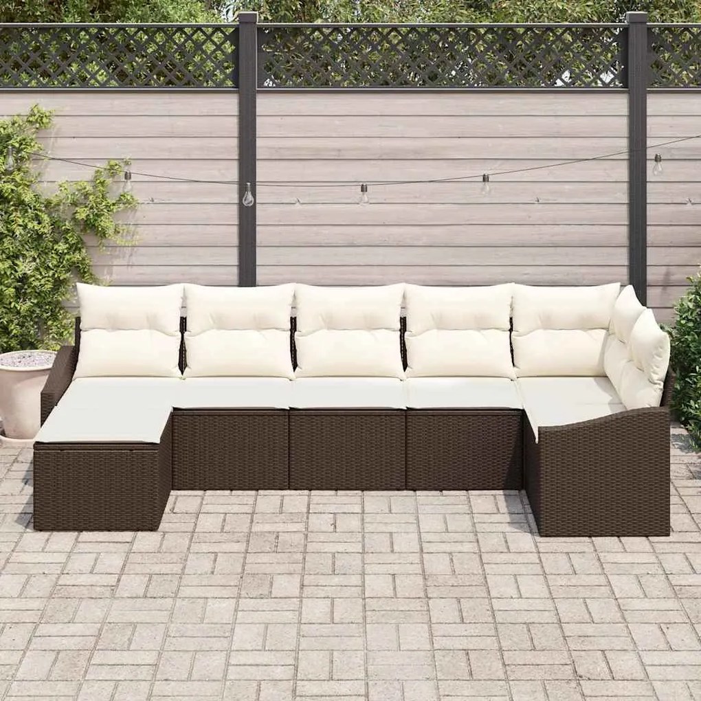 vidaXL Σετ Καναπέ Κήπου 7 pcs Καφέ Πολυ ράταν