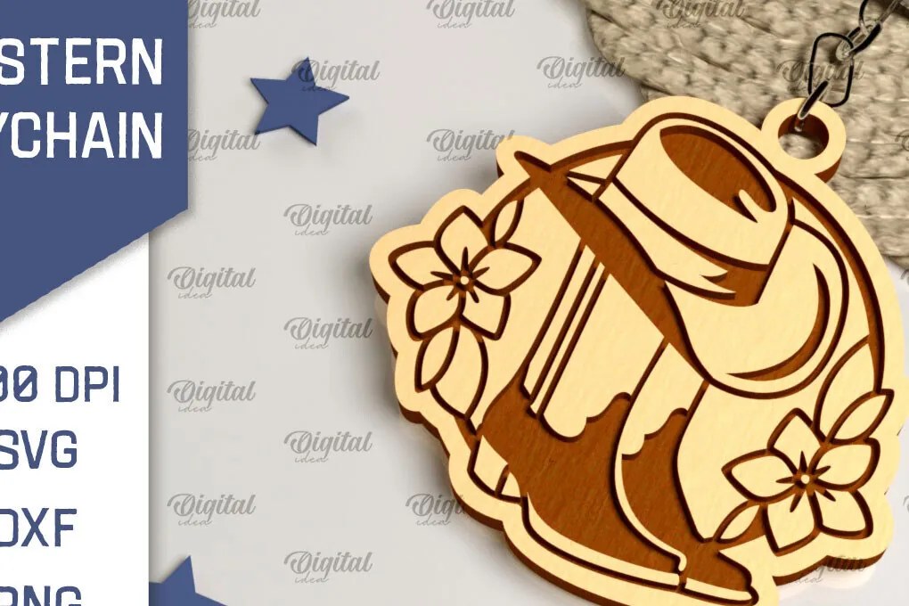 Intra απο ξύλο plywood  Χρώμα wenge 3mm-4mm πάχος - Cowboy Western Keychain Δίασταση 4x4 cm INTRAFABR-123360276