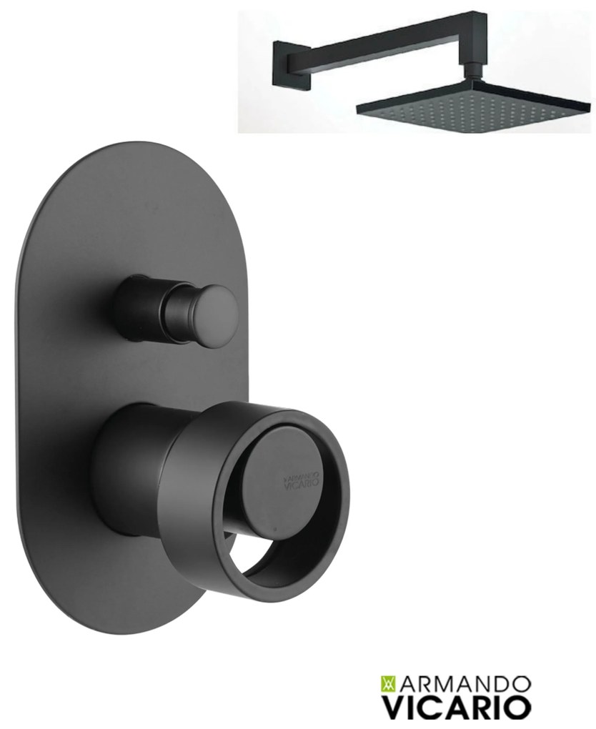 Almar Black Matt Κεφαλή Ντους 30εκ. Με Μπράτσο Τοίχου&amp;μικτ.εντοιχ.με Εκτροπεα Halo Vicario