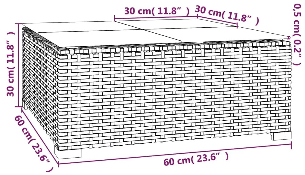 vidaXL Τραπέζάκι Κήπου Μαύρο 60 x 60 x 30 εκ. Συνθετικό Ρατάν/Γυαλί