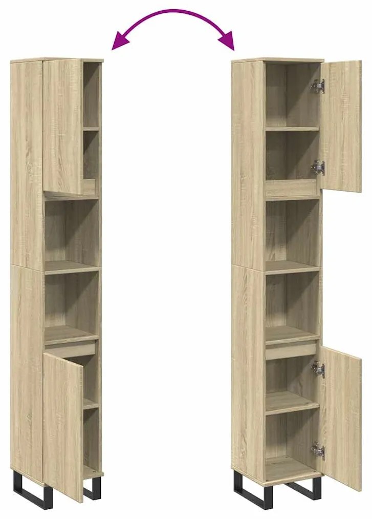 vidaXL Ντουλάπι Μπάνιου Sonoma Δρυς 30x30x190 εκ. Επεξεργασμένο Ξύλο