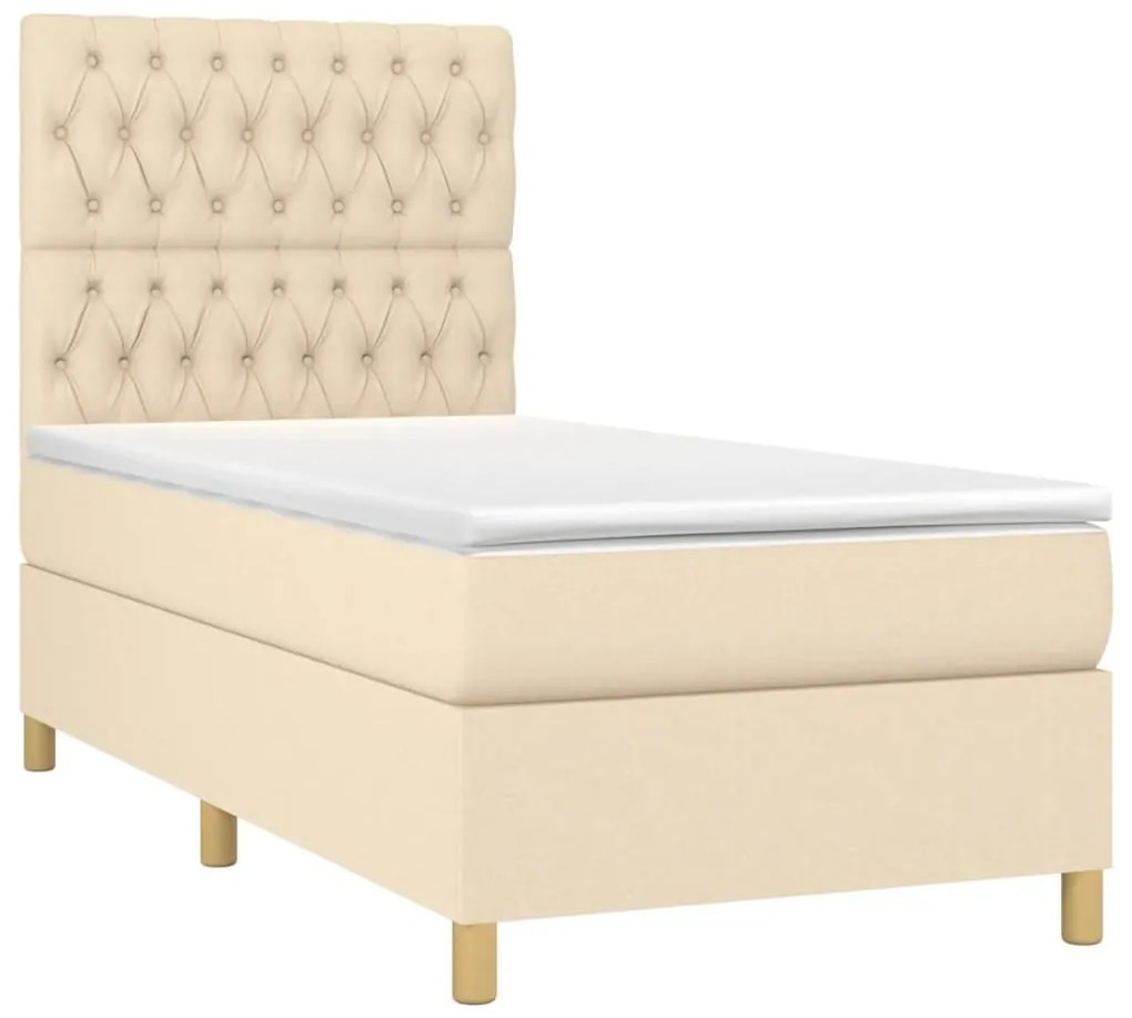 Κρεβάτι Boxspring με Στρώμα Κρεμ 90x190 εκ.Υφασμάτινο - Κρεμ