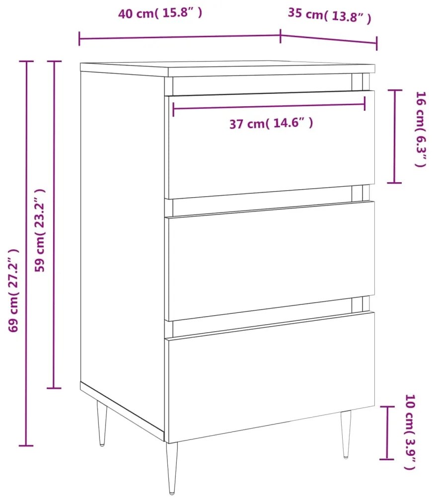 Κομοδίνο Καπνιστή Δρυς 40 x 35 x 69 εκ. από Επεξεργ. Ξύλο - Καφέ