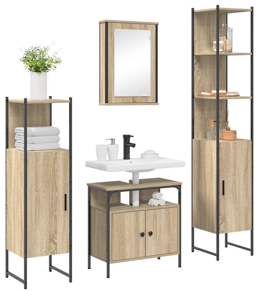 vidaXL Σετ Επίπλων Μπάνιου 4 pcs Sonoma Δρυς 33 x 33 x 185.5 εκ
