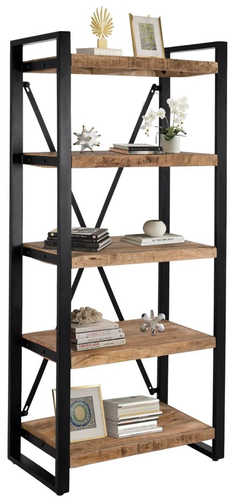 Βιβλιοθήκη HM8188.11 80x45x186cm Natural - Black Metal,Wood