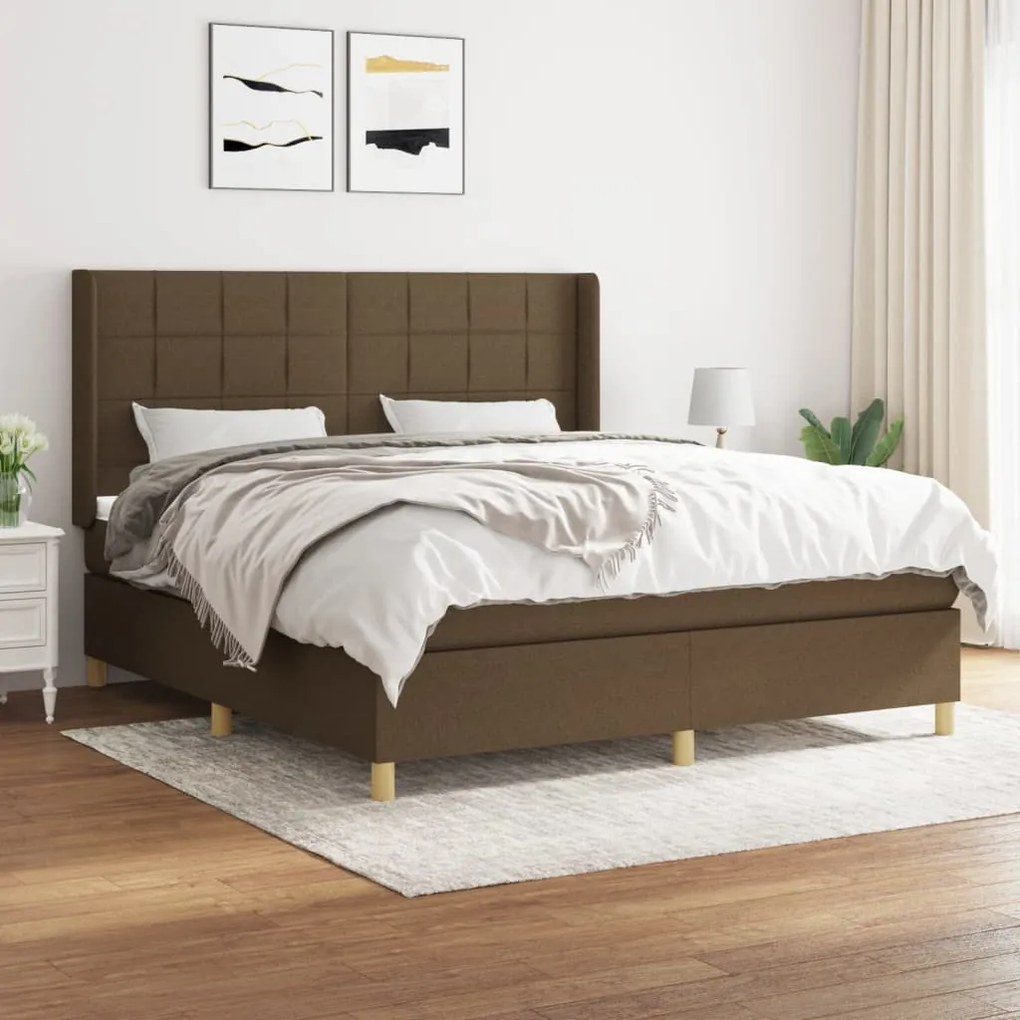 vidaXL Κρεβάτι Boxspring με Στρώμα Σκούρο Καφέ 160x200 εκ Υφασμάτινο