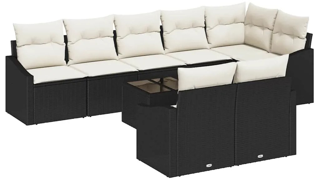 vidaXL Σετ Καναπέ Κήπου 9 pcs Μαύρο Πολυ ράταν