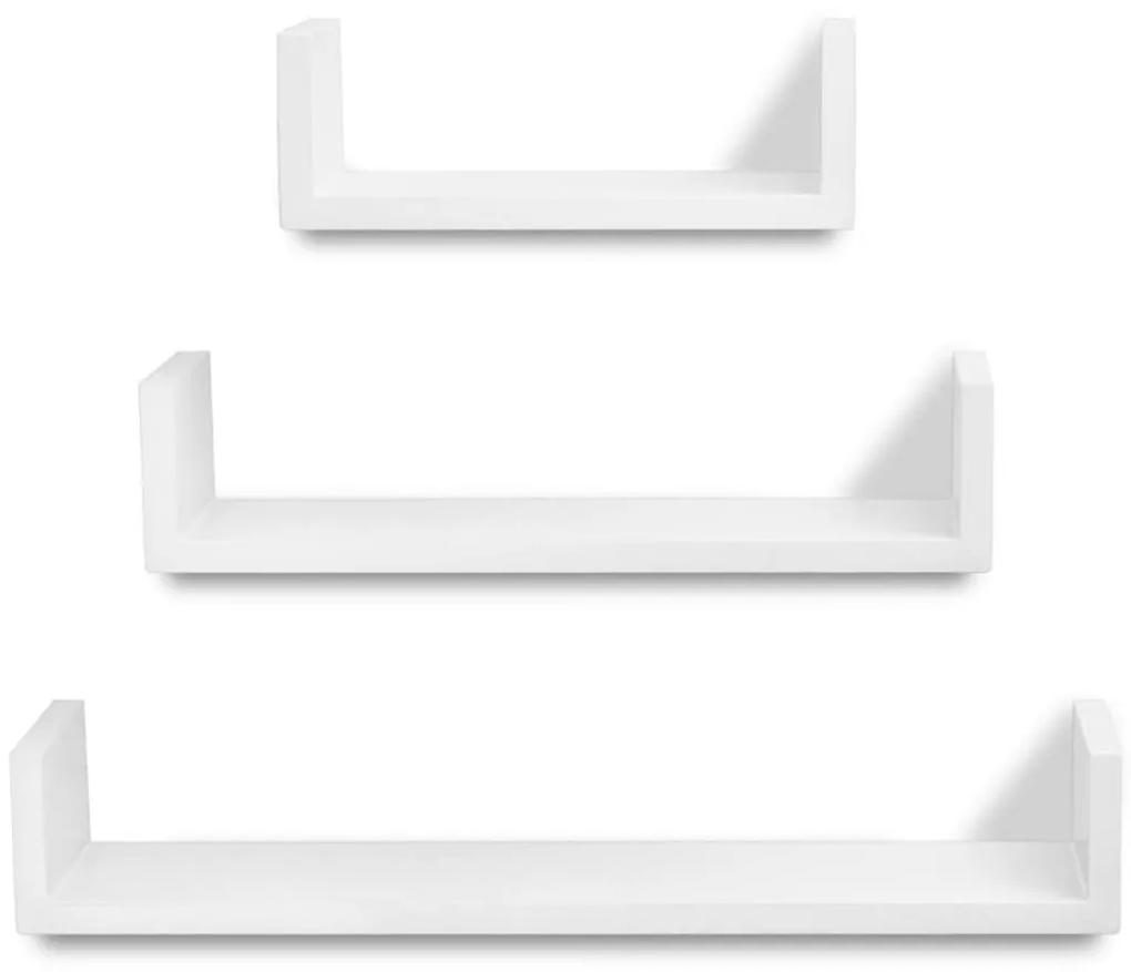 Ράφια Τοίχου για Βιβλία/DVD Σχήματος «U» 3 τεμ. Άσπρα από MDF - Λευκό