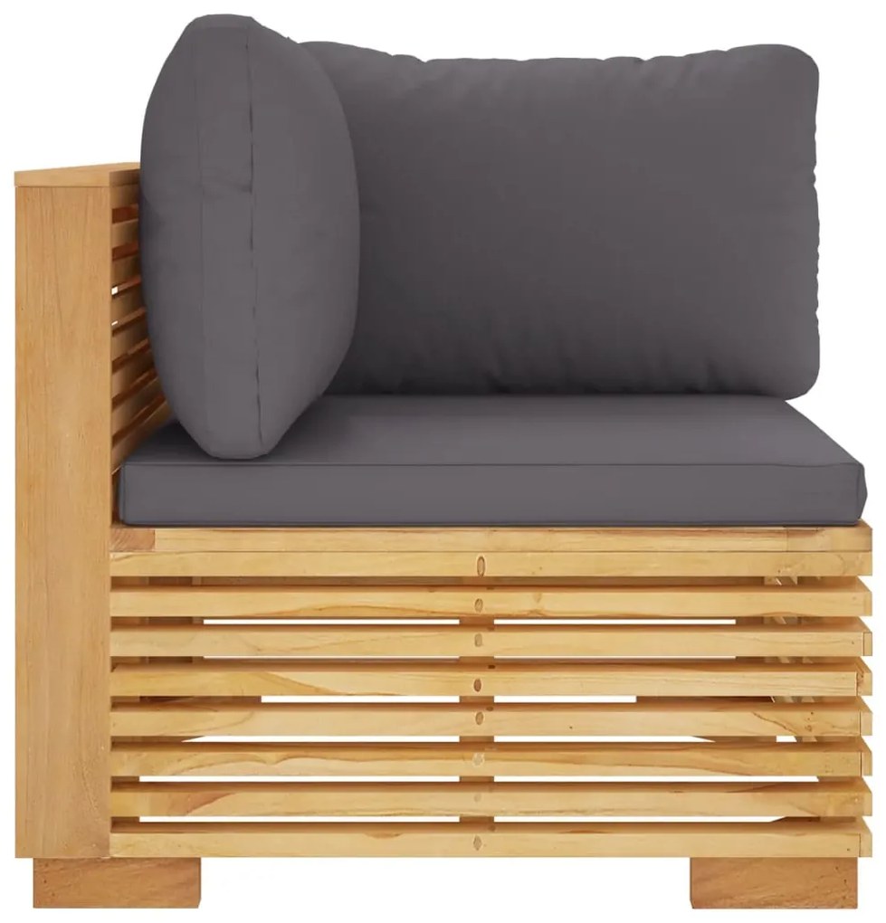 vidaXL Καναπές Κήπου Γωνιακός Μασίφ Ξύλο Teak με Σκ. Γκρι Μαξιλάρια