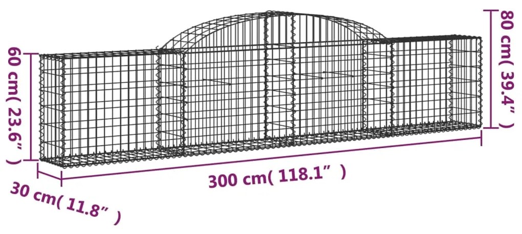 vidaXL Συρματοκιβώτια Τοξωτά 7 τεμ. 300x30x60/80 εκ. Γαλβαν. Ατσάλι