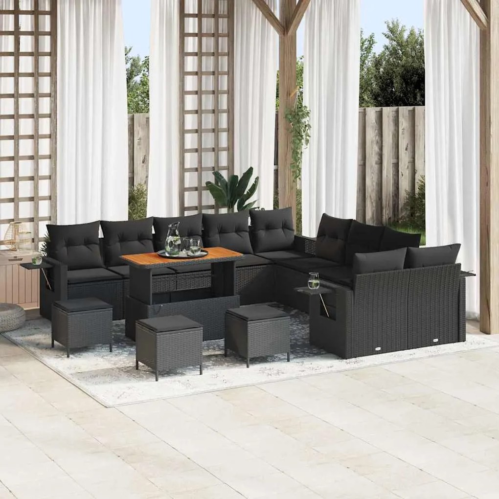 vidaXL Σετ Καναπέ Κήπου με αποθήκευση 14 pcs Μαύρο Πολυ ράταν