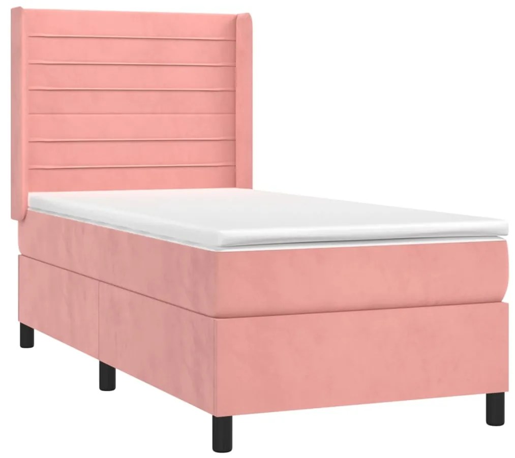 vidaXL Κρεβάτι Boxspring με Στρώμα Ροζ 90x200 εκ. Βελούδινο