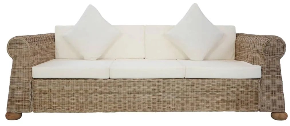 vidaXL Καναπές Τριθέσιος από Γνήσιο Ρατάν με Μαξιλάρια