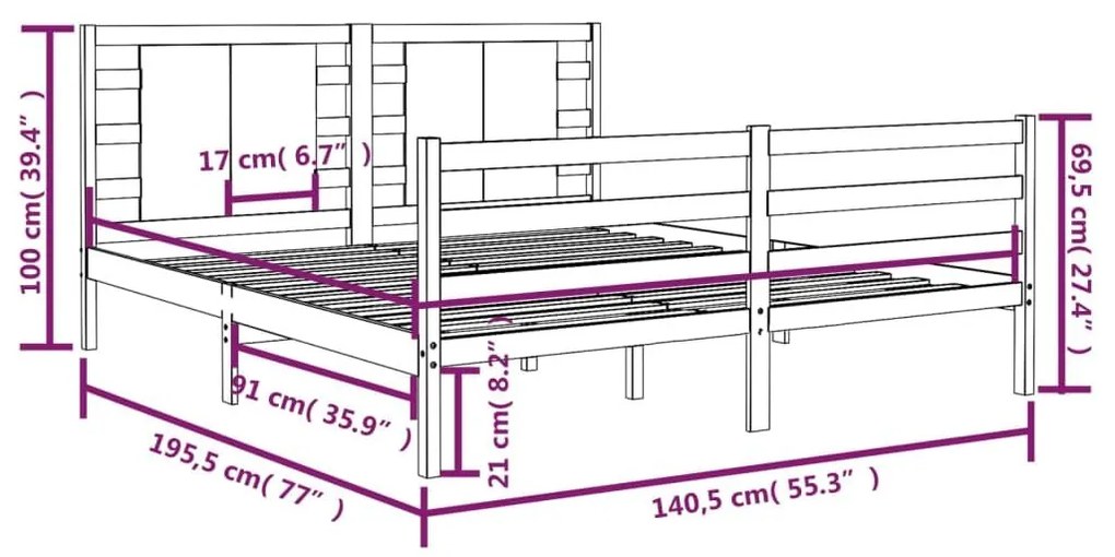 Σκελετός Κρεβατιού Χωρίς Στρώμα 135x190 εκ Μασίφ Ξύλο Πεύκου - Καφέ