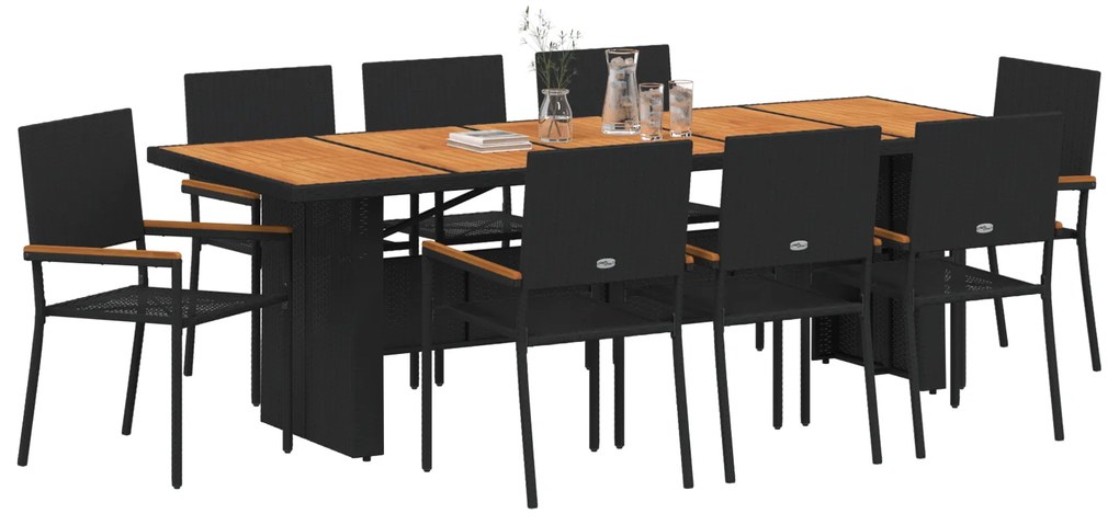 vidaXL σετ κήπου 9 τεμαχίων από μαύρο πολυ rattan