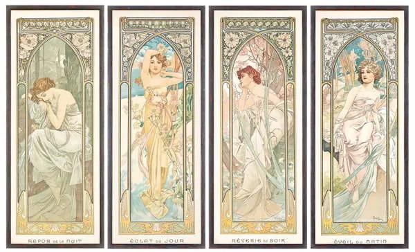 Mucha, Alphonse Marie - Εκτύπωση έργου τέχνης The Times of the Day; Les heures du jour , 1899, (40 x 24.6 cm)