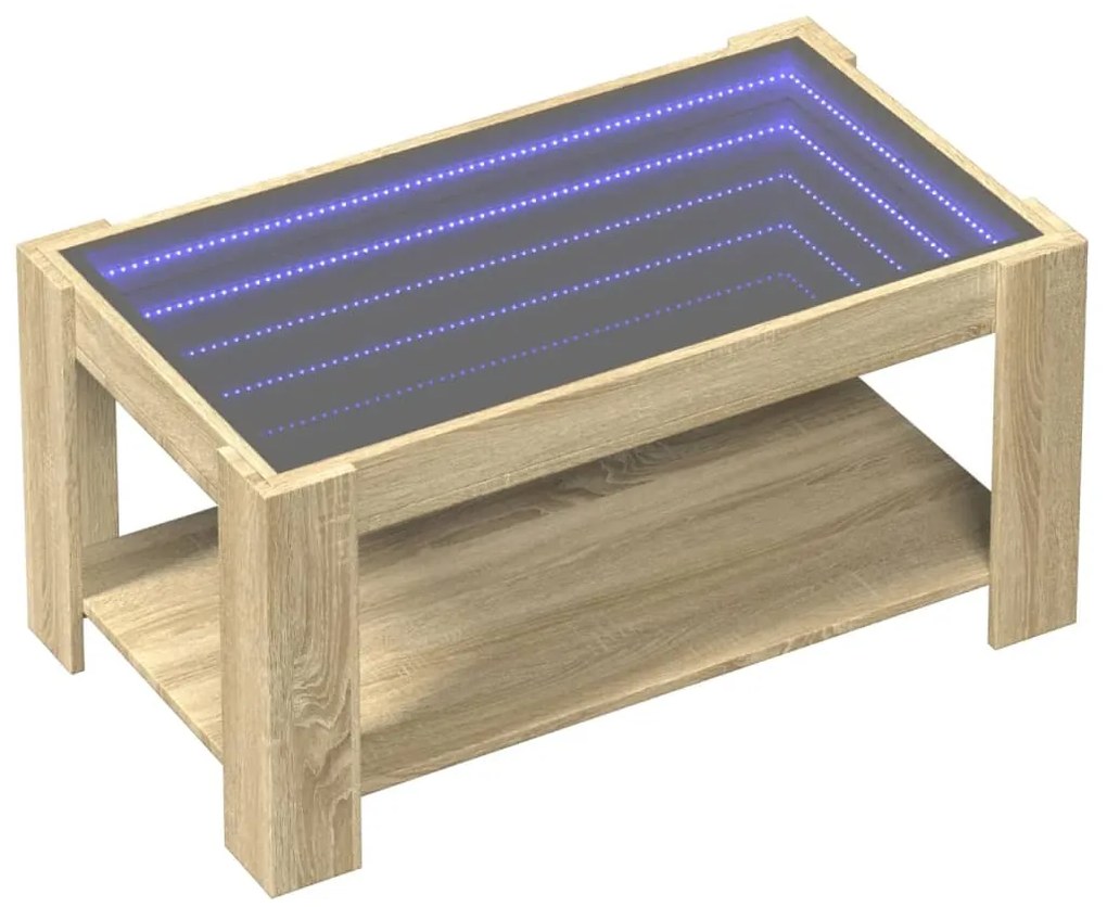 vidaXL Τραπεζάκι Σαλονιού με LED Δρυς 93x53x45 εκ. Επεξεργασμένο Ξύλο
