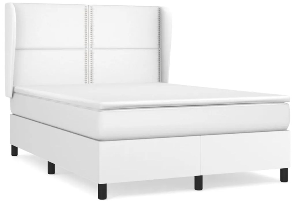 Κρεβάτι Boxspring με Στρώμα Λευκό 140x200εκ.από Συνθετικό Δέρμα - Λευκό