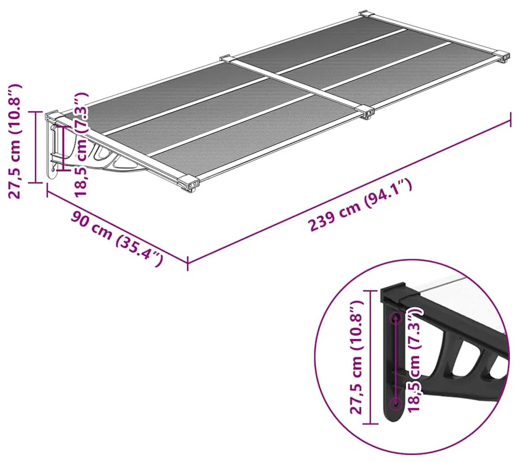 vidaXL Στέγαστρο Πόρτας Μαύρο &amp; Διαφανές 239x90 εκ από Πολυκαρβονικό