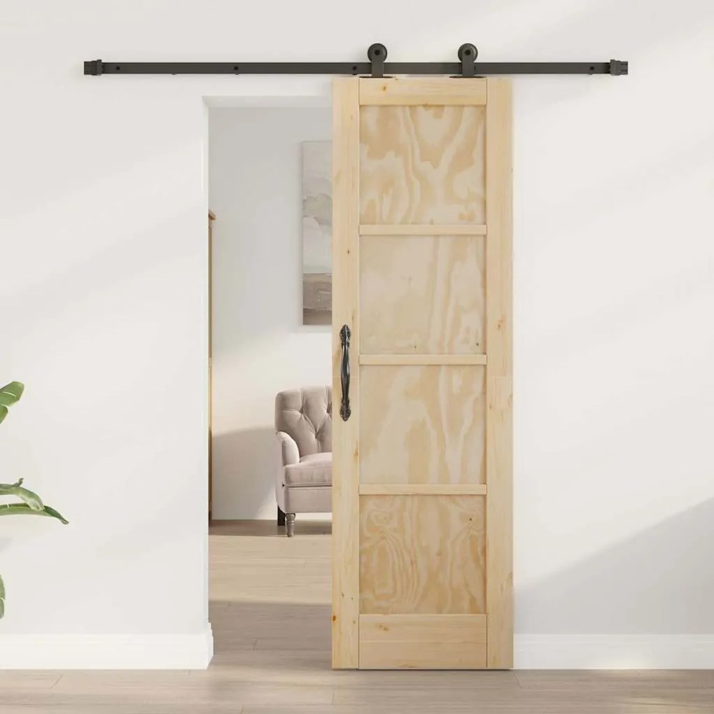 vidaXL Σετ Συρόμενης Πόρτας Φυσικό και μαύρο 61 x 198.5 εκ.