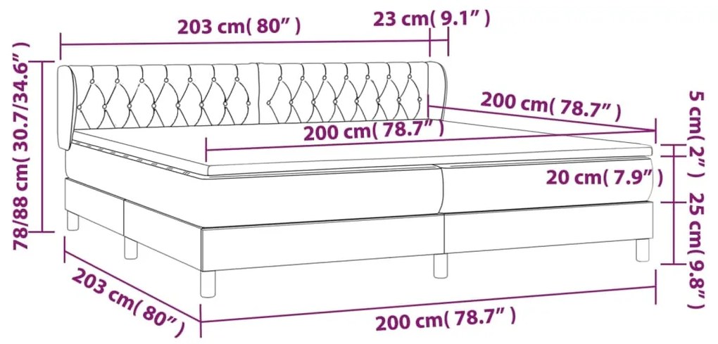 vidaXL Κρεβάτι Boxspring με Στρώμα Ανοιχτό Γκρι 200x200 εκ. Βελούδινο