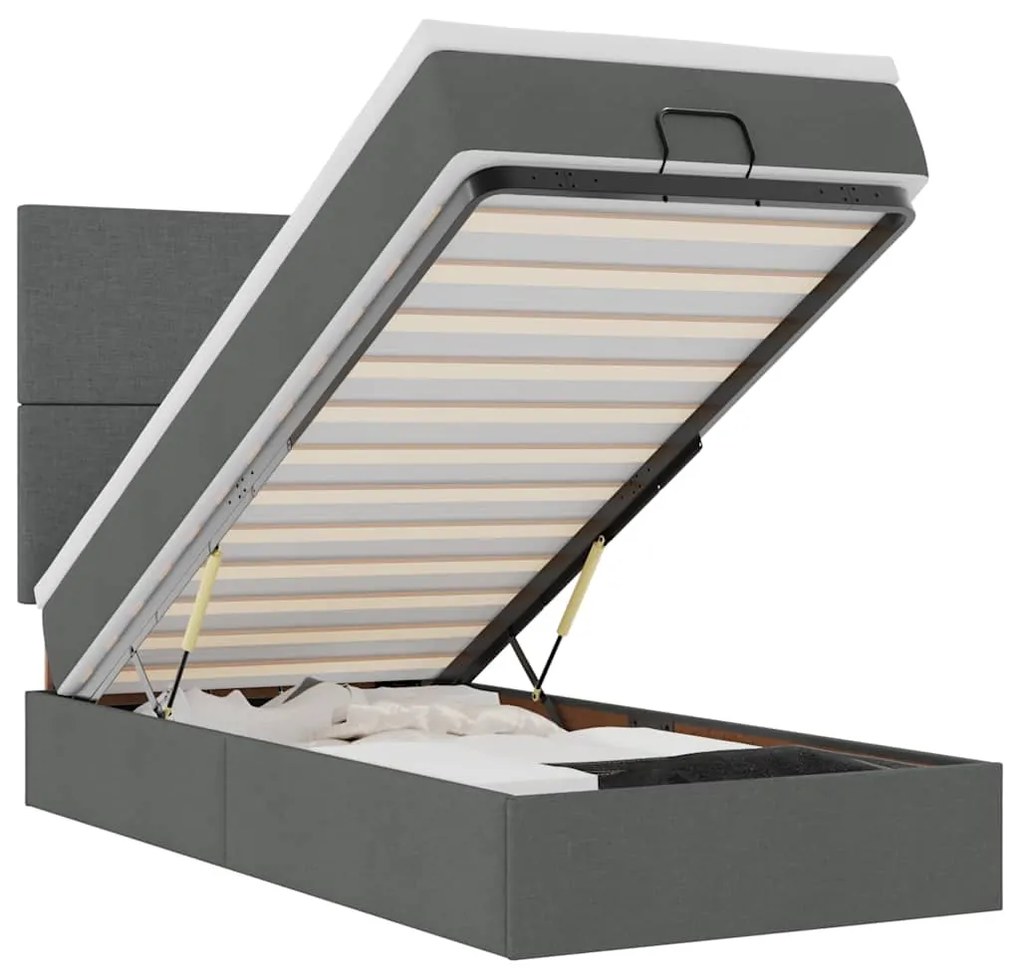 Οθωμανικό κρεβάτι με στρώμα &amp; LEDs Σκούρο γκρι 90x190cm ύφασμα 3313886