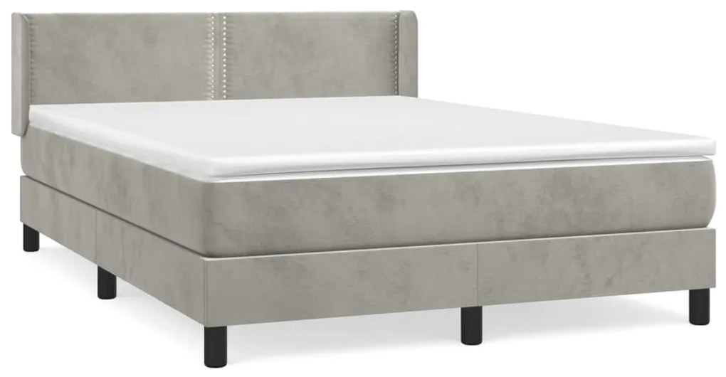 vidaXL Κρεβάτι Boxspring με Στρώμα Ανοιχτό Γκρι 140x200 εκ. Βελούδινο