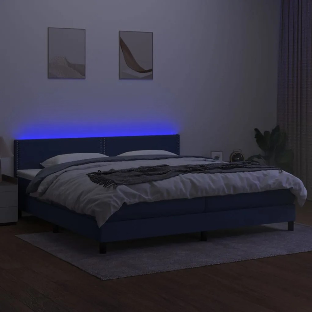 ΚΡΕΒΑΤΙ BOXSPRING ΜΕ ΣΤΡΩΜΑ &amp; LED ΜΠΛΕ 200X200 ΕΚ. ΥΦΑΣΜΑΤΙΝΟ 3133107