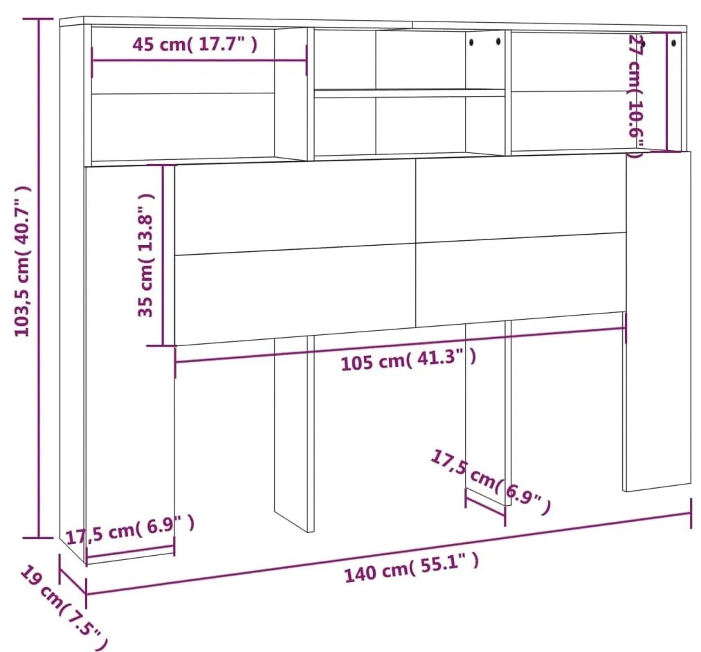 Κεφαλάρι Με Αποθηκευτικό Χώρο Γκρι Sonoma 140x19x103,5 εκ. - Γκρι