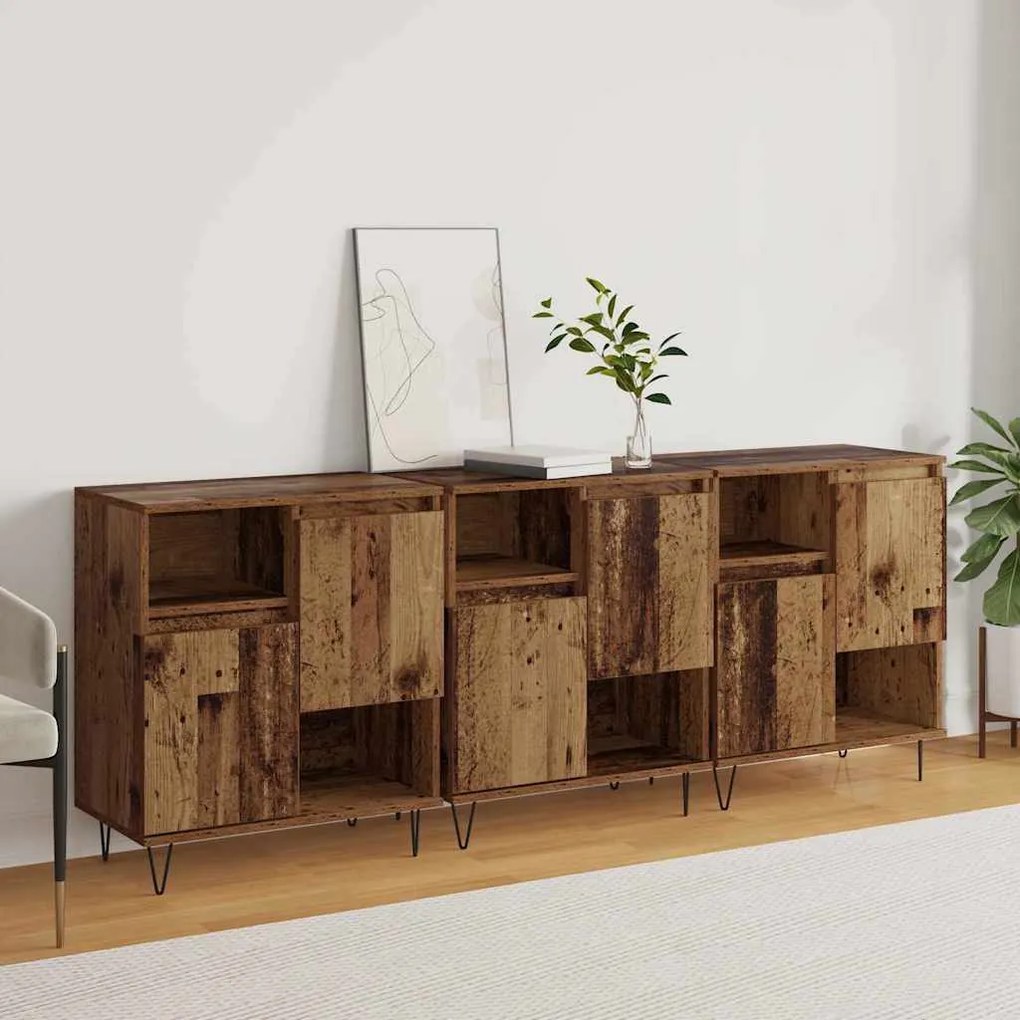 vidaXL Παραδοσιακά Πλευρικά Έπιπλα 3 pcs Παλαιό ξύλο 180 x 35 x 70 εκ