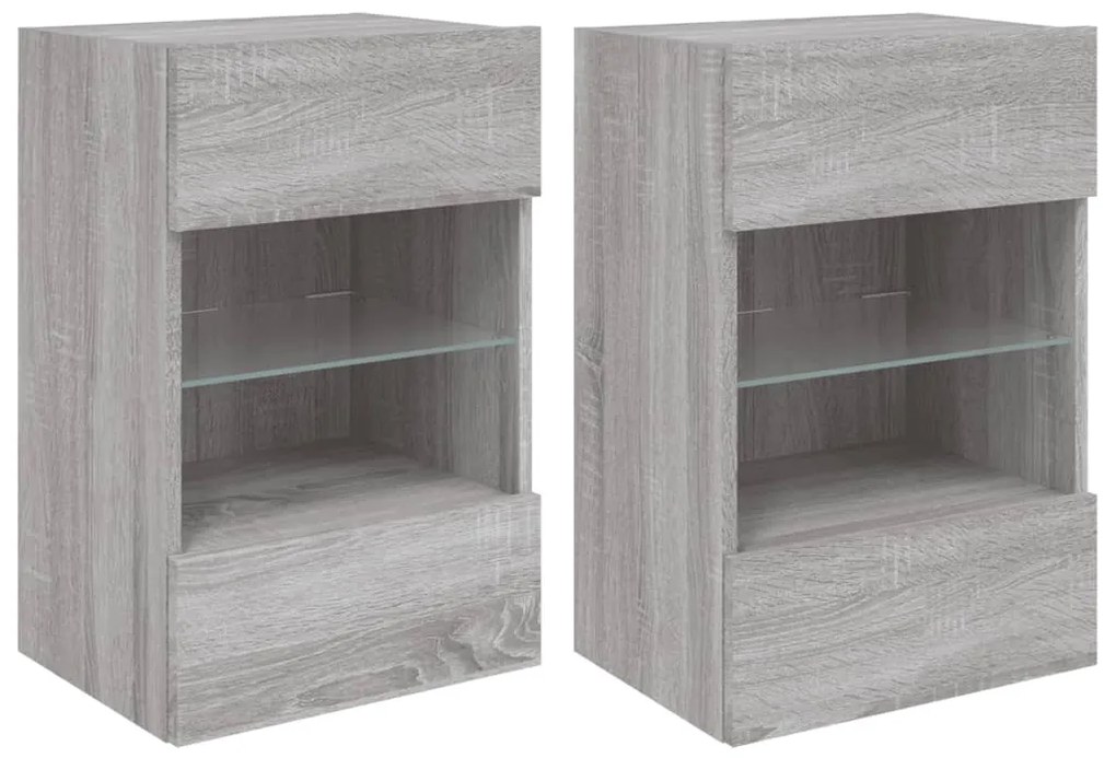 vidaXL Έπιπλα Τοίχου Τηλ. με LED 2 Τεμ. Γκρι Sonoma 40x30x60,5 εκ.