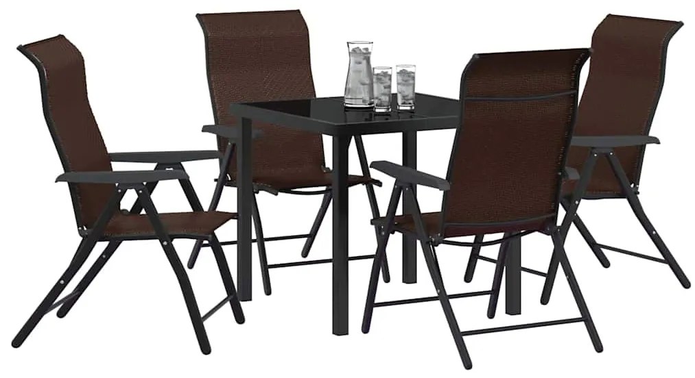 vidaXL Σέτ φαγητού για κήπο Ρυθμιζόμενο ύψος 5 pcs Καφέ Πολυ ράταν