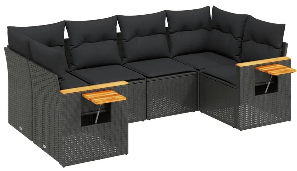 vidaXL Καναπές Κήπου 6 Τεμαχίων Μαύρο από Συνθετικό Ρατάν με Μαξιλάρια