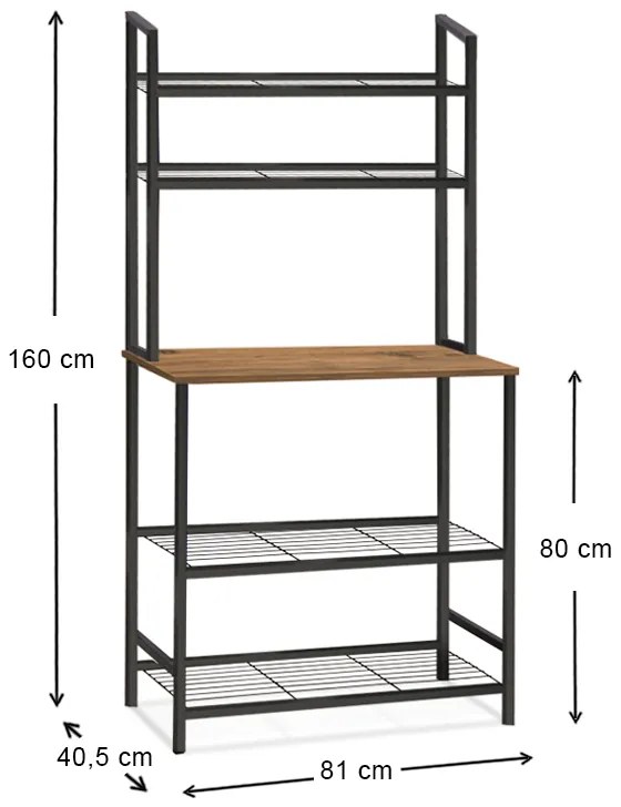 Έπιπλο κουζίνας Mulligan Megapap μεταλλικό - μελαμίνης χρώμα μαύρο - pine oak 81x40,5x160εκ.
