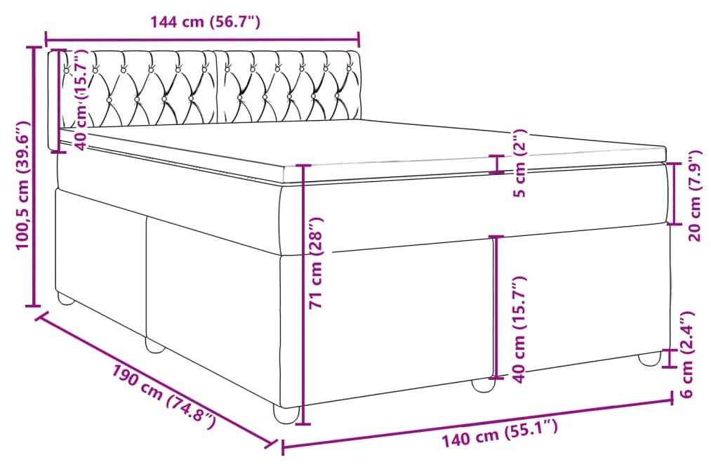 Κρεβάτι Boxspring με Στρώμα Σκούρο Καφέ 140x190 εκ. Υφασμάτινο - Καφέ