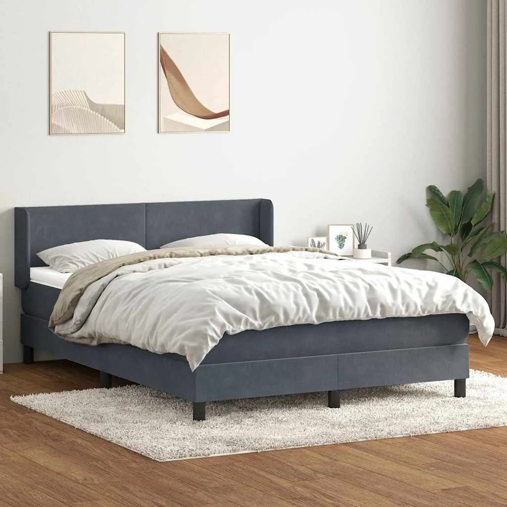 Box Spring Κρεβάτι με στρώμα Σκούρο γκρι 140x220 cm Βελούδινο - Γκρι