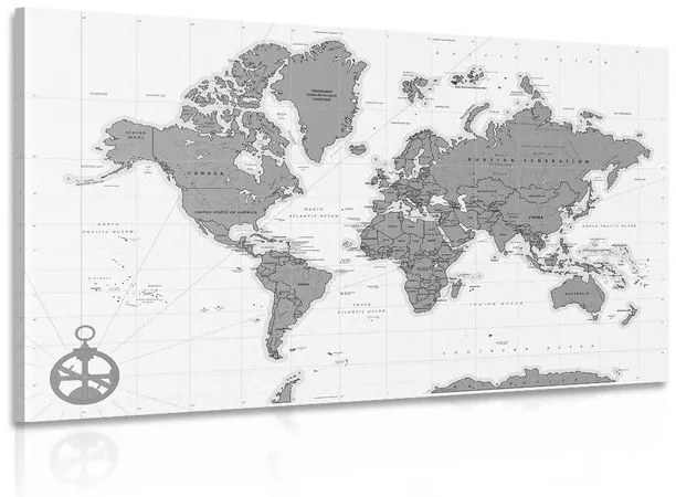 Εικόνα κομψό χάρτη με πυξίδα σε ασπρόμαυρο - 90x60