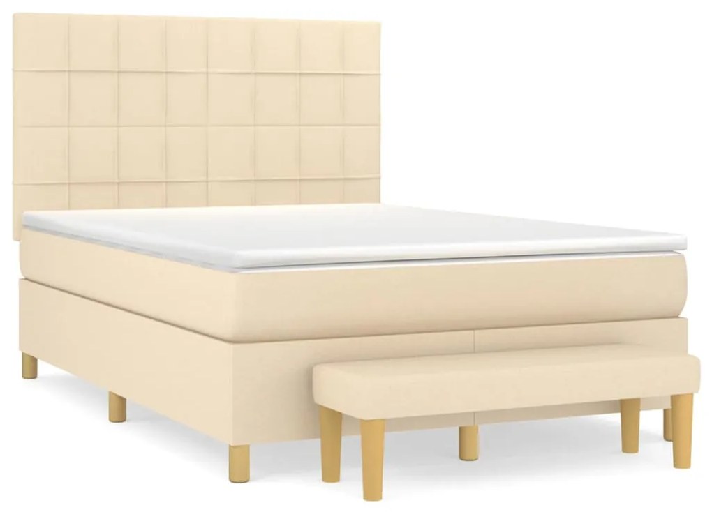 vidaXL Κρεβάτι Boxspring με Στρώμα Κρεμ 140x190 εκ. Υφασμάτινο