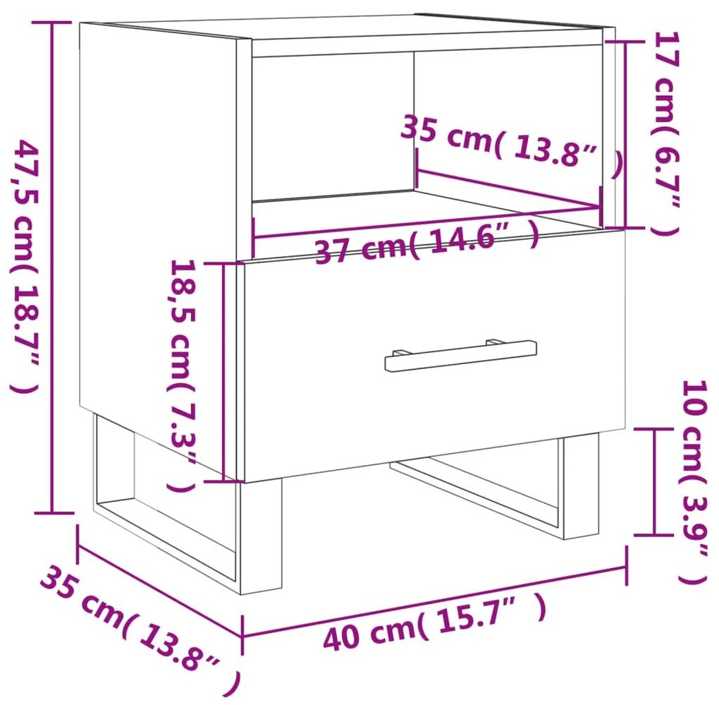 Κομοδίνα 2 τεμ. Μαύρα 40 x 35 x 47,5 εκ. από Επεξεργασμένο Ξύλο - Μαύρο