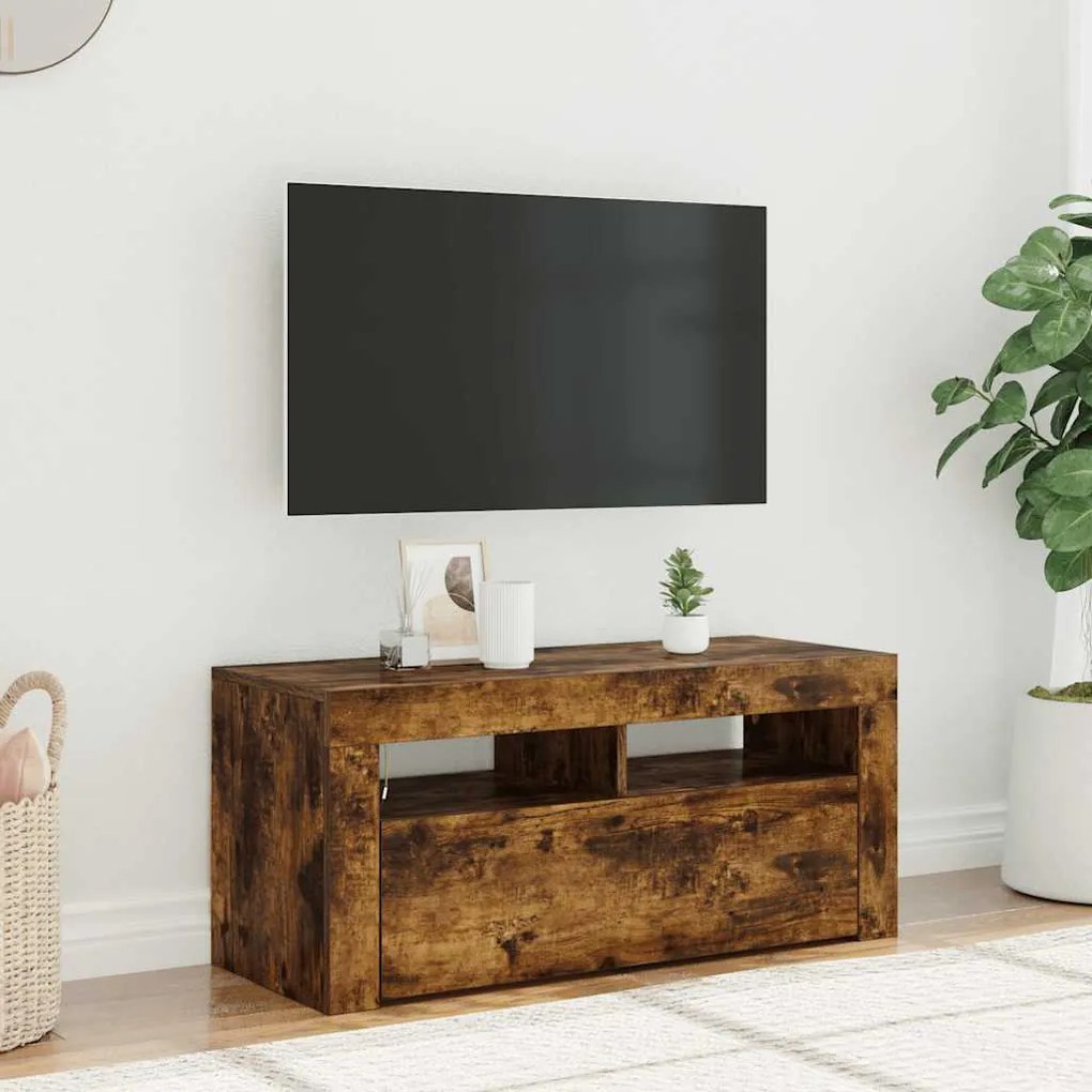 vidaXL Έπιπλο Τηλεόρασης με LED Καπνιστή Δρυς 90x35x40 εκ.