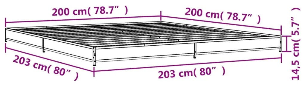 Πλαίσιο Κρεβατιού Καπνιστή Δρυς 200x200εκ. Επεξ. Ξύλο &amp; Μέταλλο - Καφέ