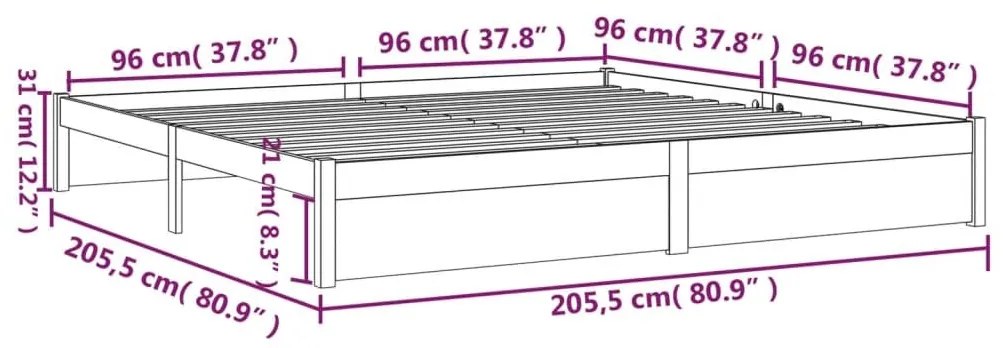 Πλαίσιο Κρεβατιού 200 x 200 εκ. από Μασίφ Ξύλο - Καφέ