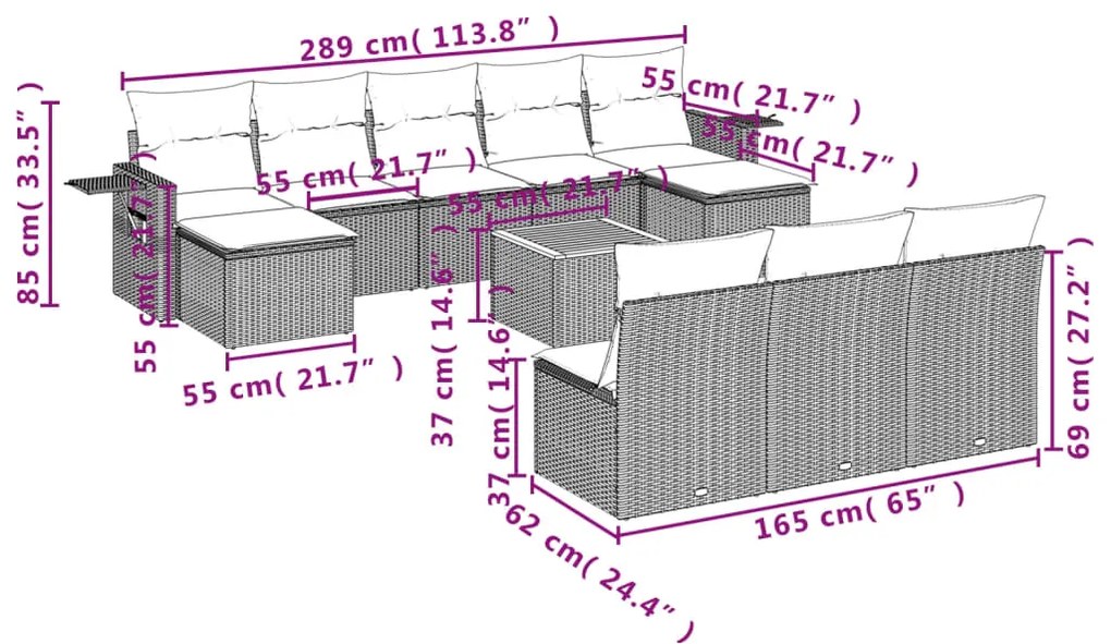 vidaXL Σαλόνι Κήπου Σετ 11 Τεμαχίων Μαύρο Συνθετικό Ρατάν με Μαξιλάρια
