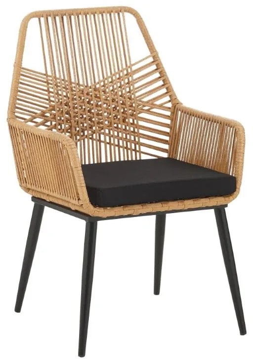 Πολυθρόνα Tanish rattan φυσικό-πόδι μαύρο μέταλλο 58x58.5x87εκ