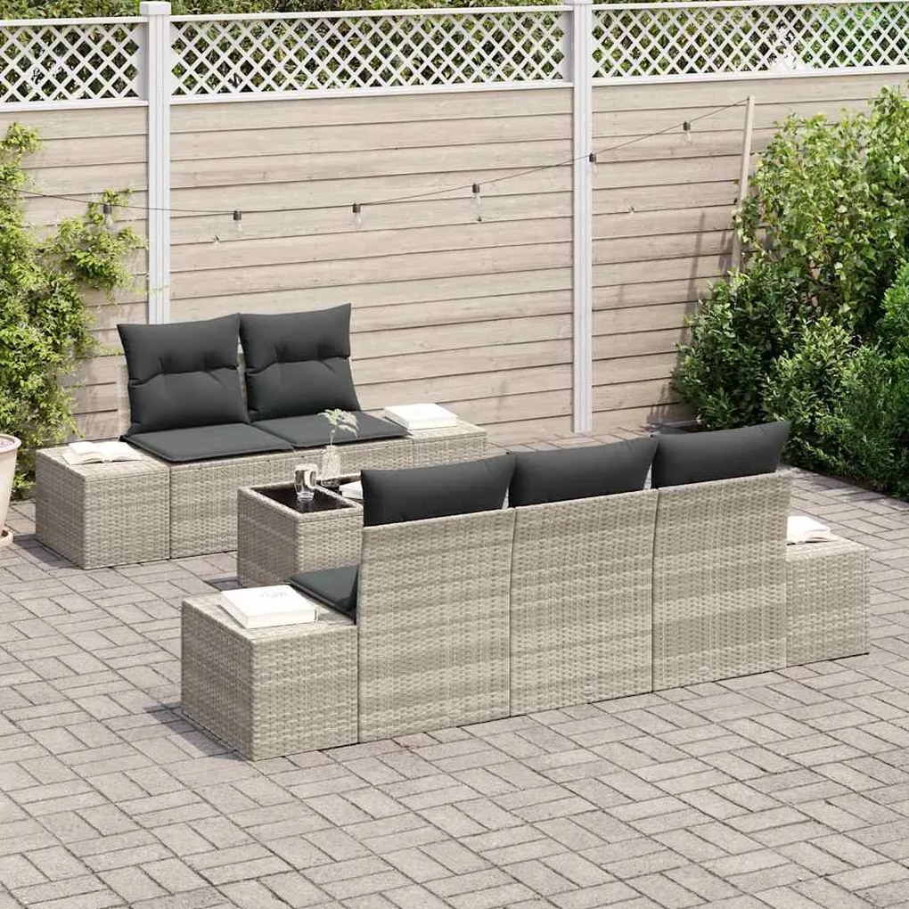 vidaXL Σετ Καναπέ Κήπου με μαξιλάρι 6 pcs Ανοιχτό γκρι 55 x 55 x 37 εκ